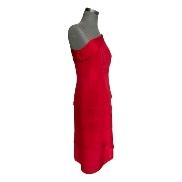 Women’s Dress Vintage Papell Boutique Evening Red Silk One Shoulder Ruffle Dress - Picture 7 of 8